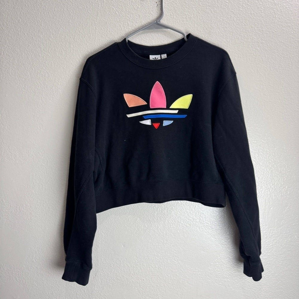 Adidas Vintage Crop Sweatshirt Womens Logo Size Large